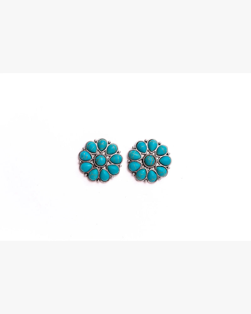 Turquoise Stud Flower Earrings-Earrings-West & Co-cmglovesyou