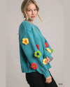 3D Floral Knit Pullover Sweater-Sweaters-Umgee-Small-Teal-cmglovesyou