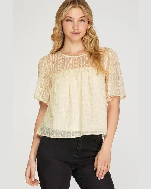 Flutter Sleeve Woven Lace Top-Shirts & Tops-She+Sky-Small-Cream-cmglovesyou