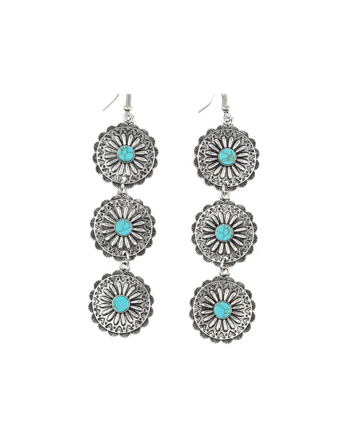 3 Drop Concho Turquoise Earrings-Earrings-West & Co-cmglovesyou