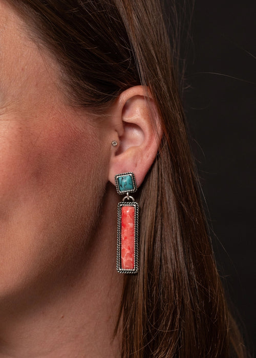 Turquoise/Coral Bar Earring-Earrings-West & Co-cmglovesyou