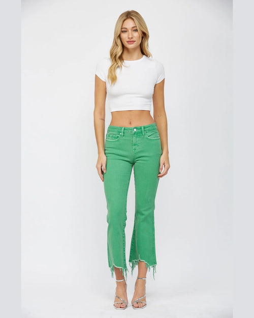 High Rise Crop Flare Jeans-Jeans-MICA Denim-24-Light Green-cmglovesyou