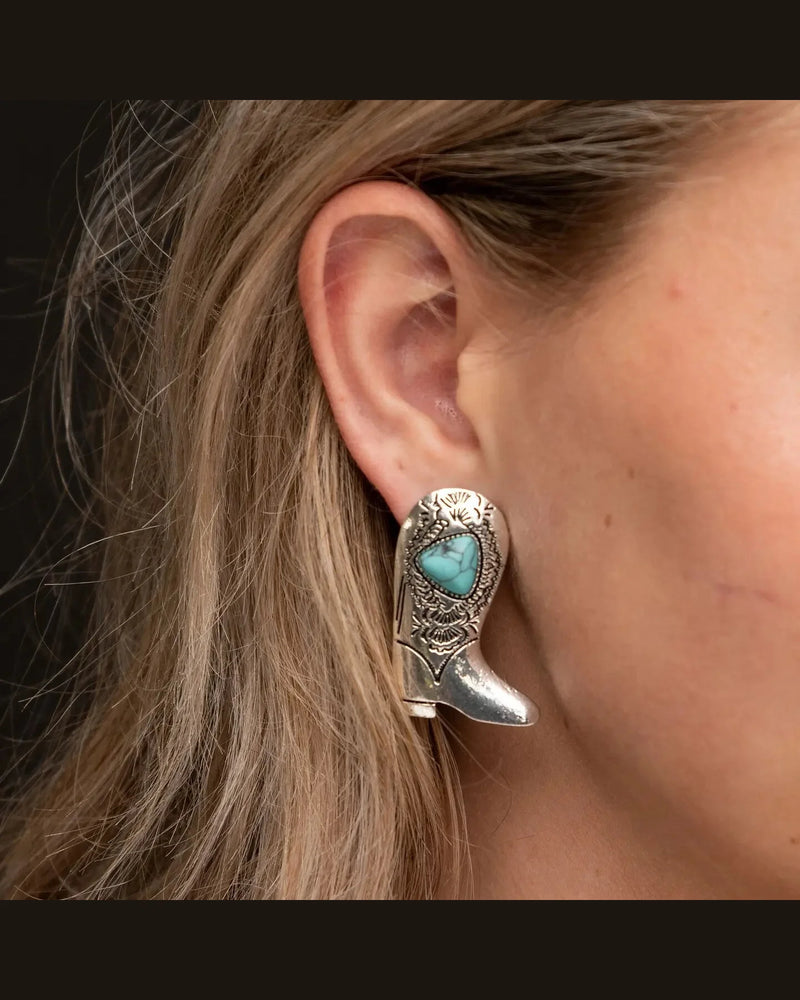 Silver Boot Earrings-Earrings-West & Co-Turquoise-cmglovesyou