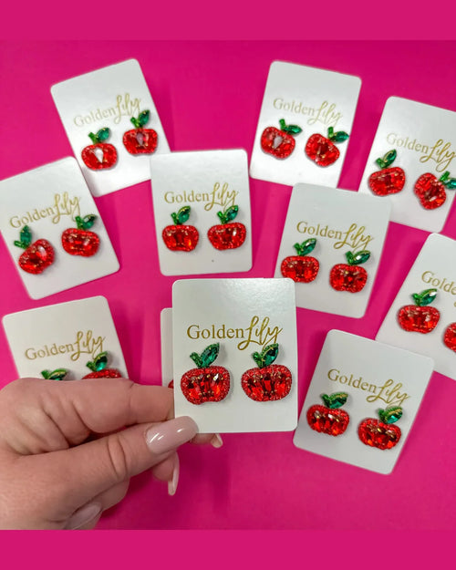 Apple Sparkle Studs-Earrings-Golden Lily Wholesale-Red-cmglovesyou