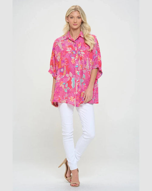 Oversized Button Down Shirt-Shirts & Tops-Adrienne-X-Small-Jungle Party-cmglovesyou