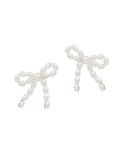 Pearl Bow Stud Earrings-Earrings-What's Hot Jewelry-Cream-cmglovesyou