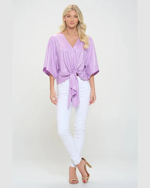 Front Tie Kimono Sleeve Top-Shirts & Tops-Adrienne-Small-Lilac Mamba-cmglovesyou