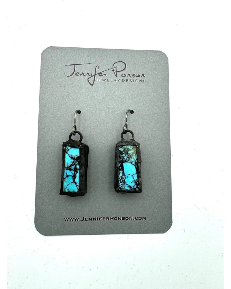 Turquoise Matrix Earrings-Earrings-Jennifer Ponson-cmglovesyou