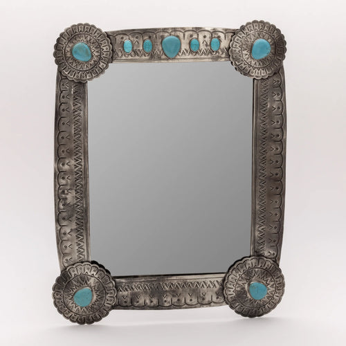 Stamped Turquoise Mirror-Mirrors-J Alexander Rustic Silver-cmglovesyou