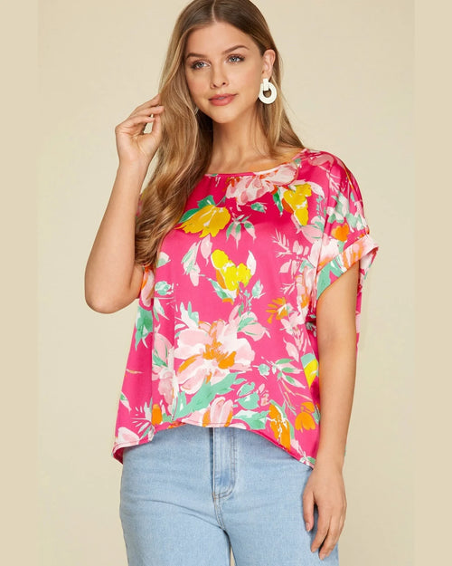 Drop Shoulder Boat Neck Top-Shirts & Tops-She+Sky-Small-Hot Pink-cmglovesyou