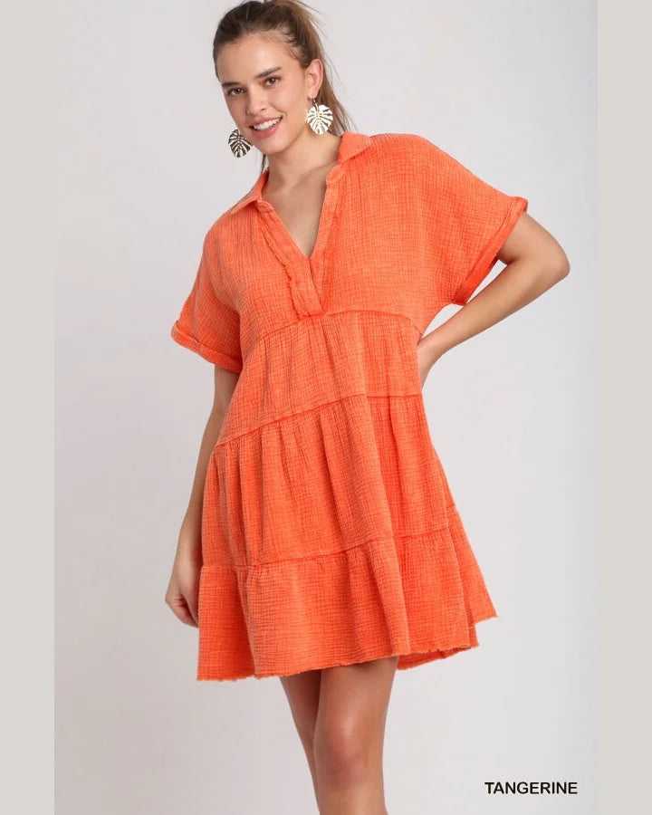 Mineral Washed Baby Doll Dress-Dresses-Umgee-Small-Tangerine-cmglovesyou