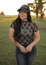 Lace Short Sleeve Top-Shirts & Tops-Turquoise Haven-Black-Small-cmglovesyou