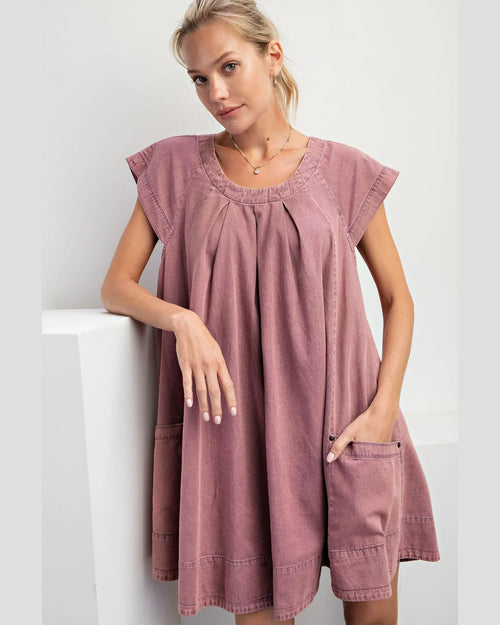 Stone Washed Denim Swing Dress-Dresses-Easel-Small-Mauve-cmglovesyou